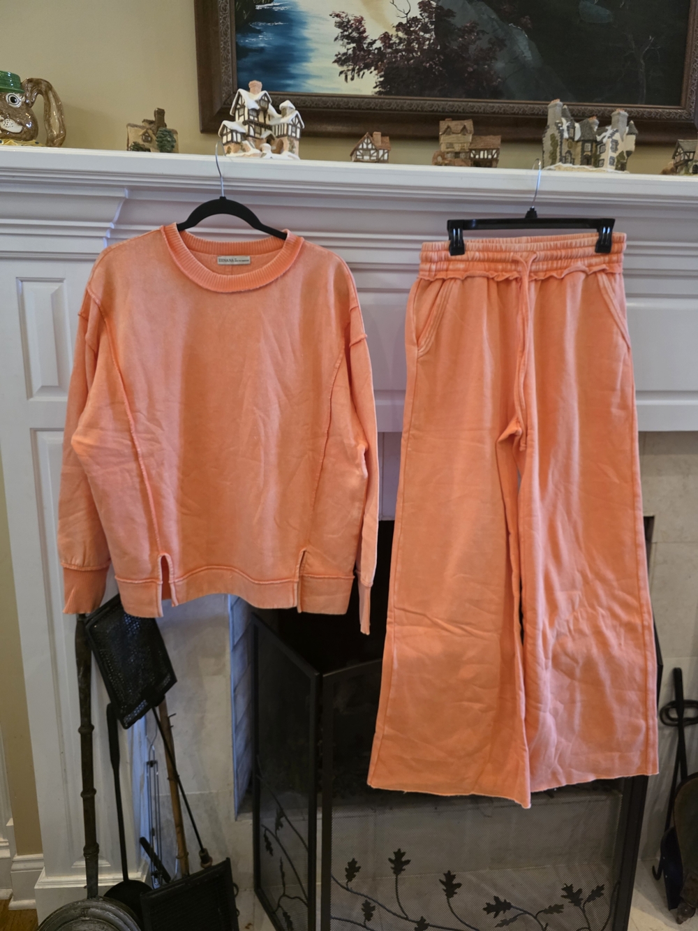 Zenana Outfitters Washed Coral Wide-Leg Lounge Set